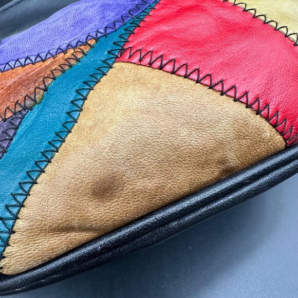 Vintage Leather Patchwork Fanny Pack Waist Bag Adjustable Strap Multi Color 90s - Picture 5 of 9